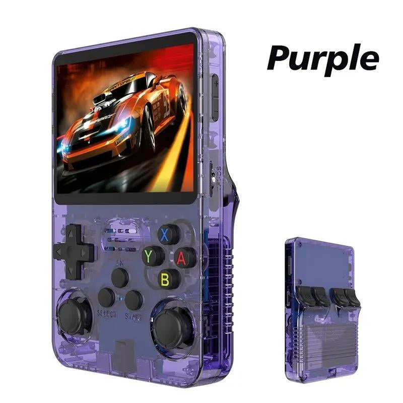 R36S Retro Video Handheld Game Console Linux System 3.5 in IPS Screen 3000Mah Battery 64G TF Card Preloaded 4000+ Games Protection Black Gameconsole
