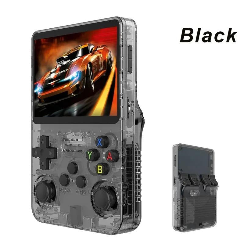 R36S Retro Video Handheld Game Console Linux System 3.5 in IPS Screen 3000Mah Battery 64G TF Card Preloaded 4000+ Games Protection Black Gameconsole