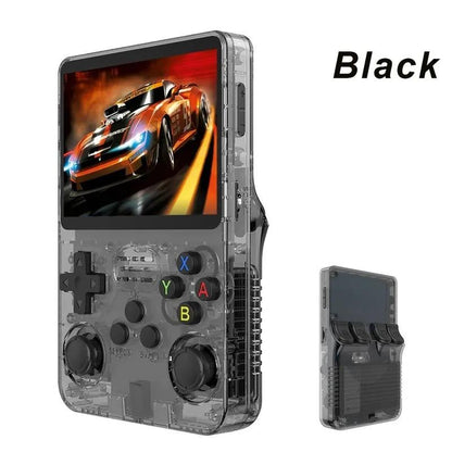 R36S Retro Video Handheld Game Console Linux System 3.5 in IPS Screen 3000Mah Battery 64G TF Card Preloaded 4000+ Games Protection Black Gameconsole