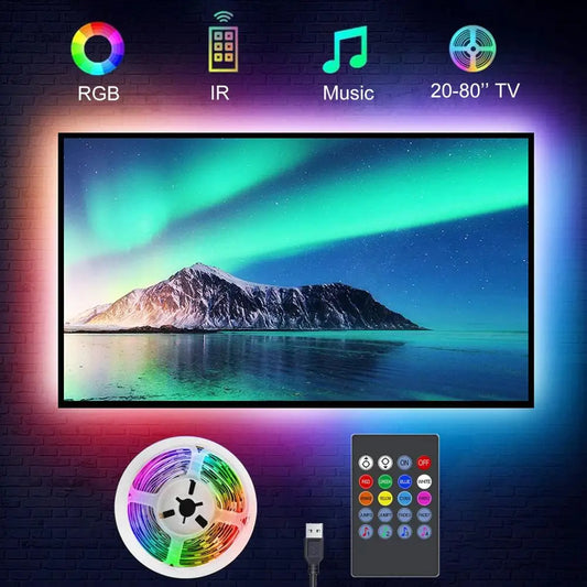 TV Backlight Music Sync USB Powered RGB LED Strip Light for 15 - 80