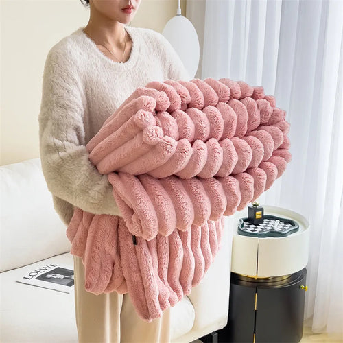 Light luxury Solid Color Multifunctional Rabbit Velvet Blanket Winter