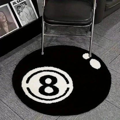 VIKAMA Black 8-Ball Pool Round Plush Carpet, Anti-Slip Carpet, Living