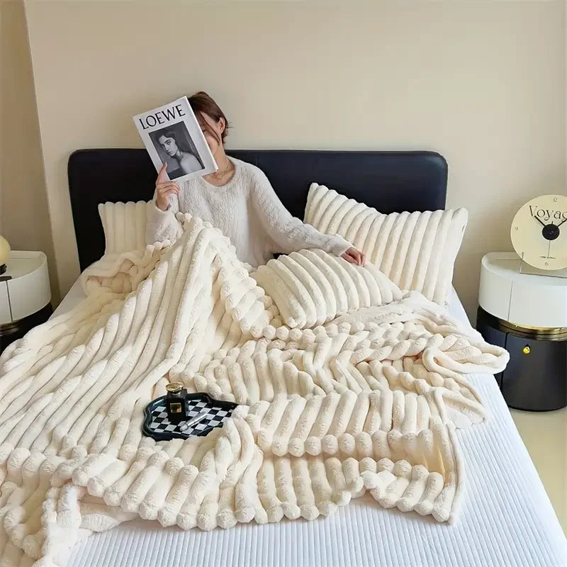 Light luxury Solid Color Multifunctional Rabbit Velvet Blanket Winter