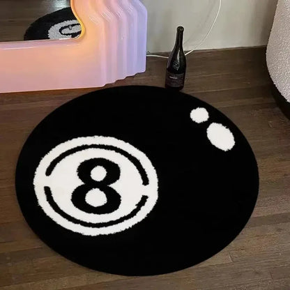 VIKAMA Black 8-Ball Pool Round Plush Carpet, Anti-Slip Carpet, Living