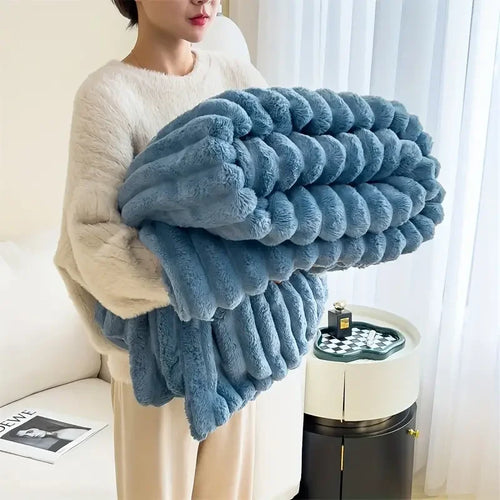 Light luxury Solid Color Multifunctional Rabbit Velvet Blanket Winter