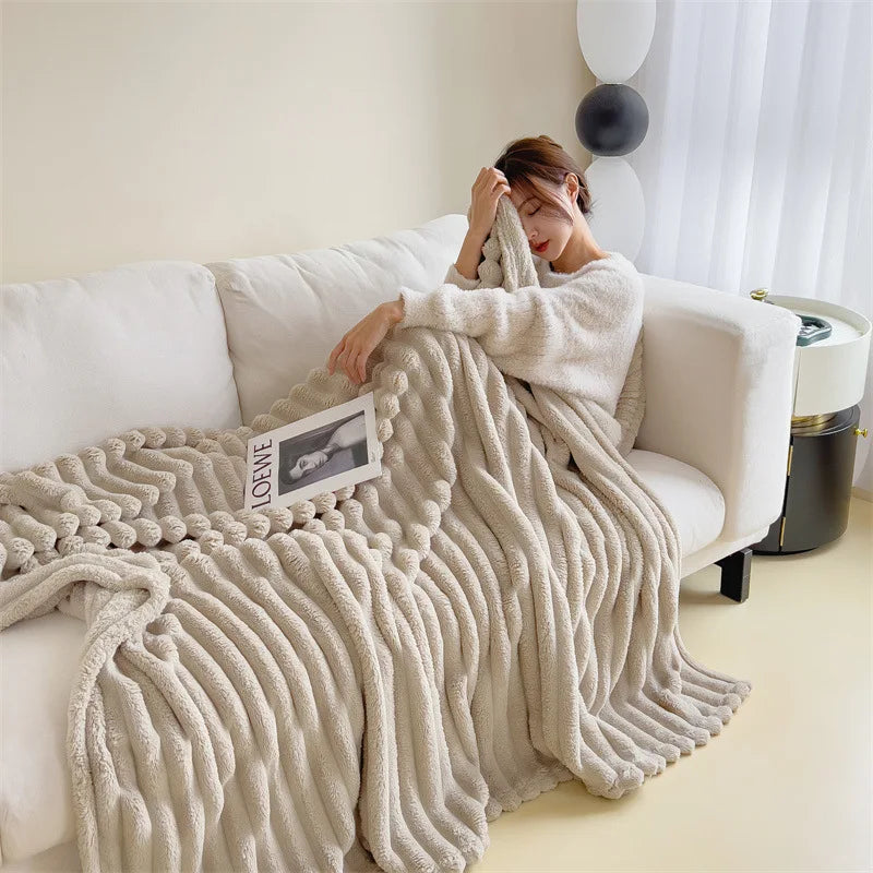Light luxury Solid Color Multifunctional Rabbit Velvet Blanket Winter