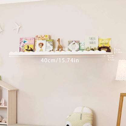 White Wavy Wooden Floating Shelf Bedroom Wall-Mounted Shelf Storage