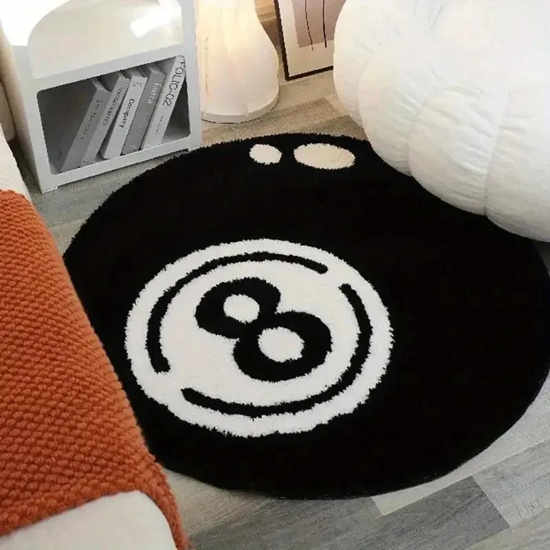 VIKAMA Black 8-Ball Pool Round Plush Carpet, Anti-Slip Carpet, Living