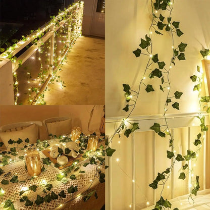 2M Green Leaf String Lights Artificial Ivy Vine Fairy Light Wedding