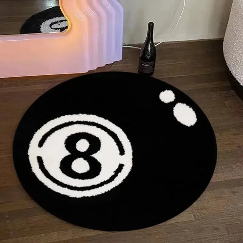 VIKAMA Black 8-Ball Pool Round Plush Carpet, Anti-Slip Carpet, Living