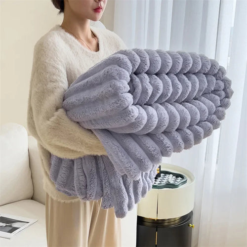 Light luxury Solid Color Multifunctional Rabbit Velvet Blanket Winter