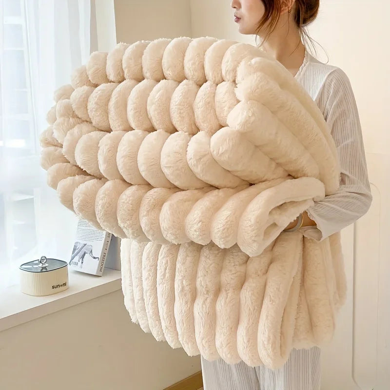 Light luxury Solid Color Multifunctional Rabbit Velvet Blanket Winter