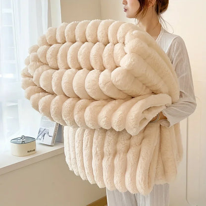 Light luxury Solid Color Multifunctional Rabbit Velvet Blanket Winter