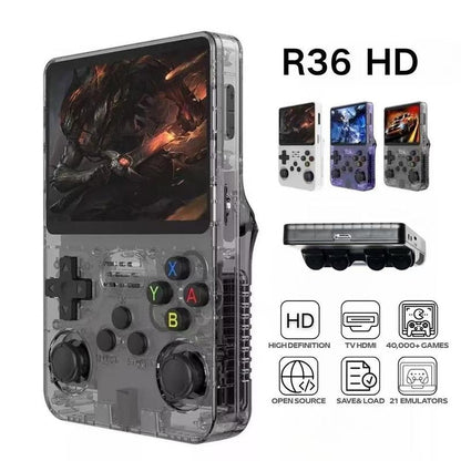 R36S Retro Video Handheld Game Console Linux System 3.5 in IPS Screen 3000Mah Battery 64G TF Card Preloaded 4000+ Games Protection Black Gameconsole